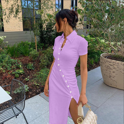 Short Sleeve Lapel Skinny Mini Dress