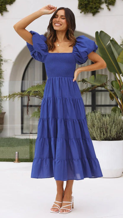 Holiday Slim Fit Backless Large Swing Dress off-Neck Printed Dress Summer