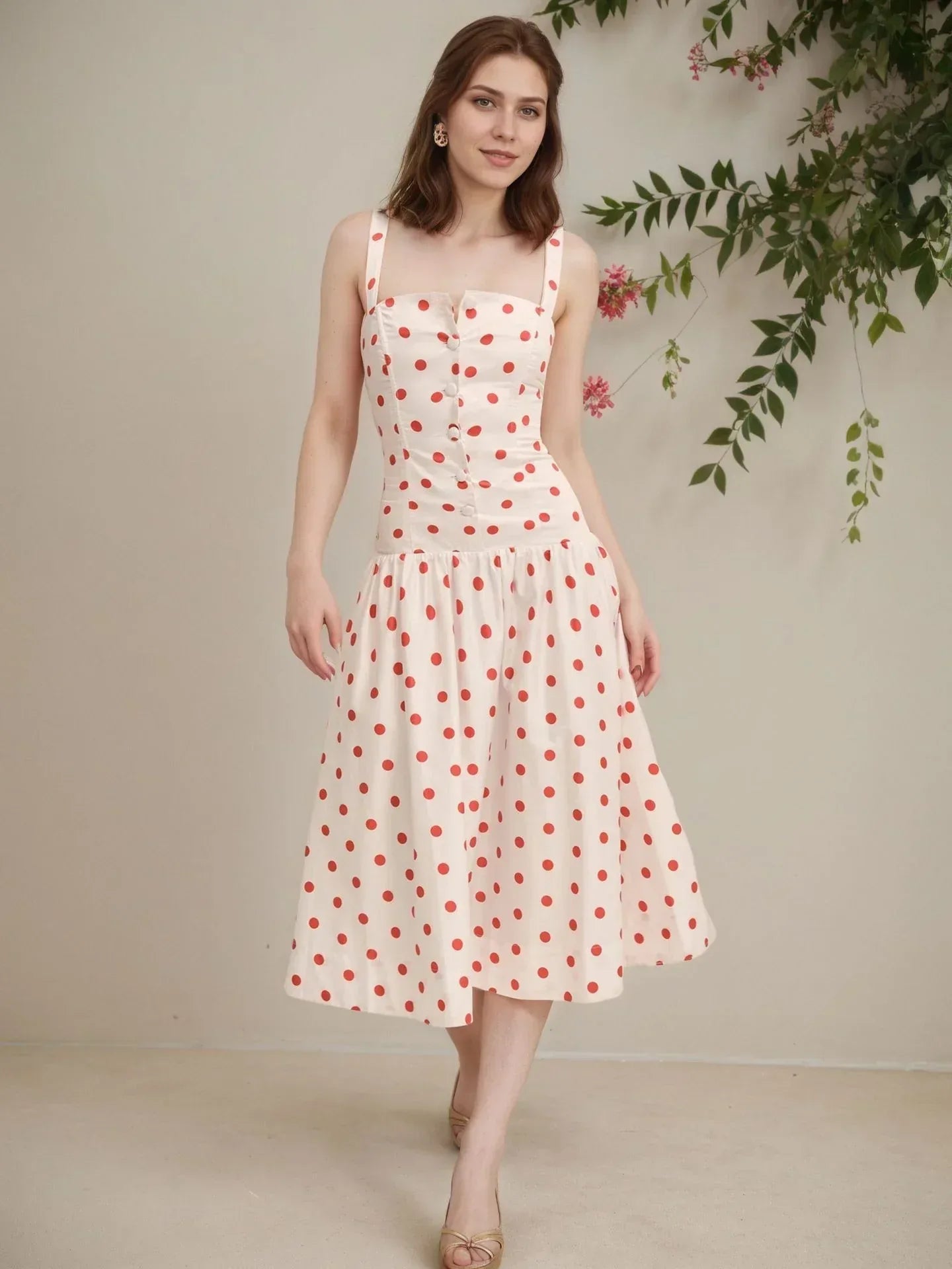 Women’s Sleeveless Polka Dot Summer Dress Midi Sundress Vacation Outfit