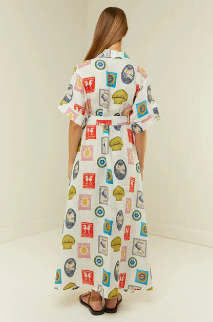 Women’s Linen Long Shirt Dress with Belt Summer Dress