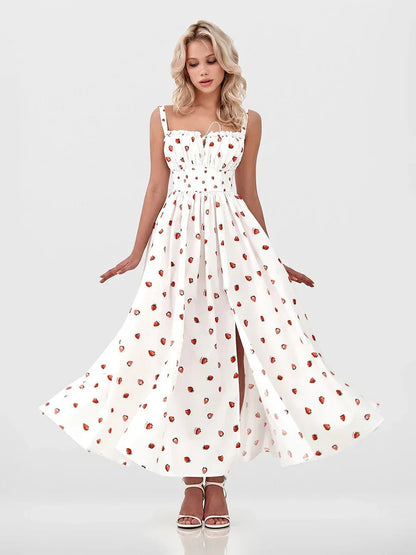 Side Split Maxi Dress Floral Off Shoulder Beach Outfit
