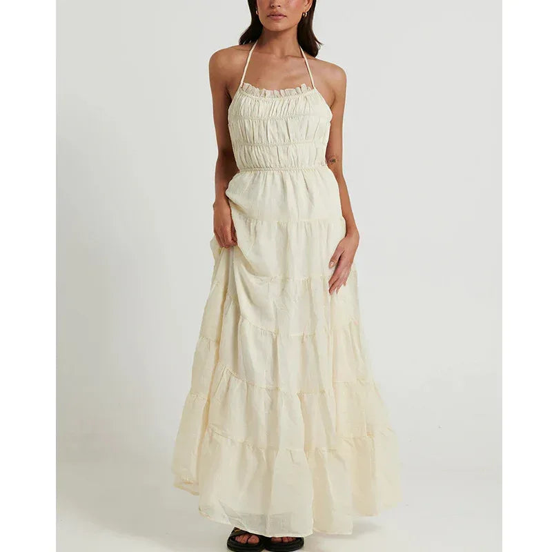 Ivory Tiered Backless Maxi Dress Summer Sundress