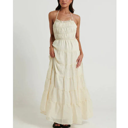 Ivory Tiered Backless Maxi Dress Summer Sundress