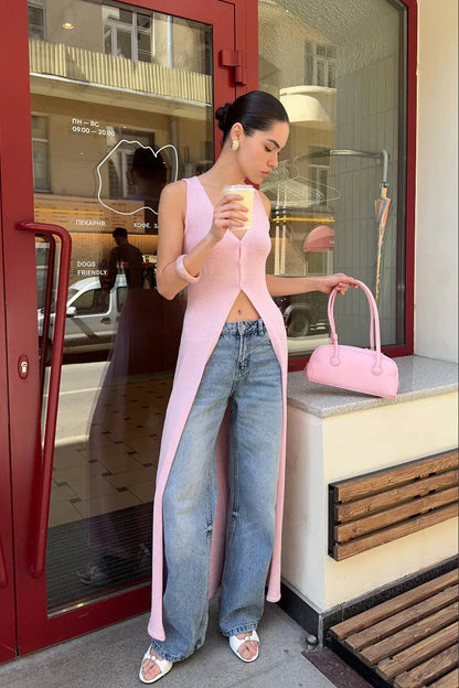 Soft knit long vest cardigan for summer days