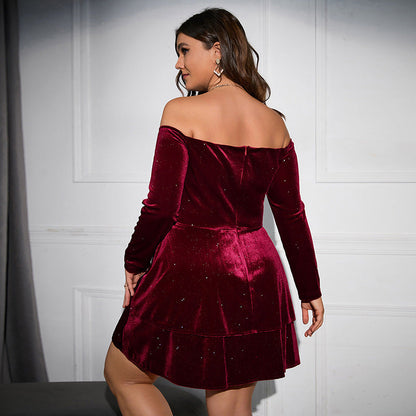 Plus Size Long Sleeves V neck Dress Dance Dinner