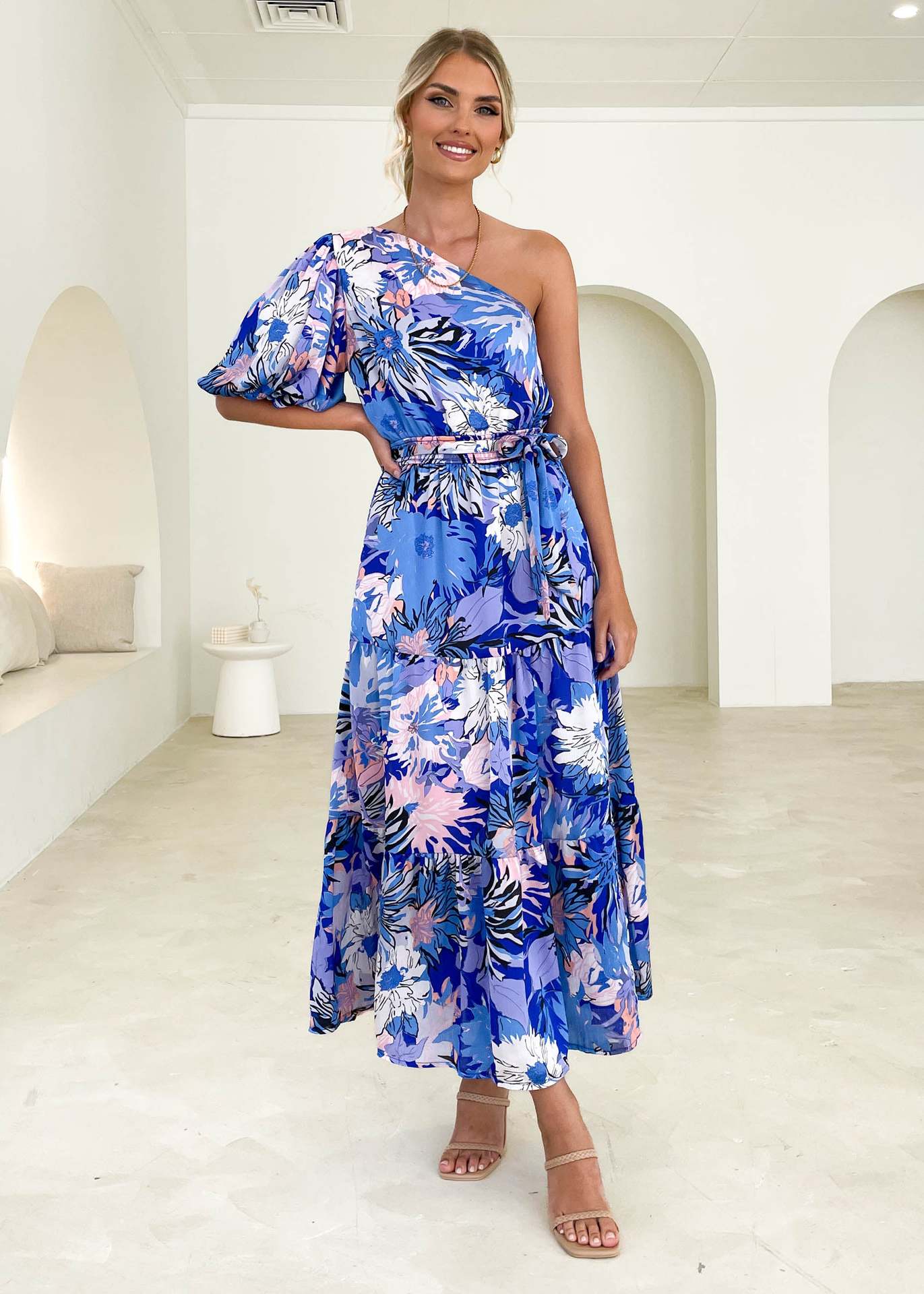 Maxi Dress Printed Elegant Holiday Long Large Hem Dress for