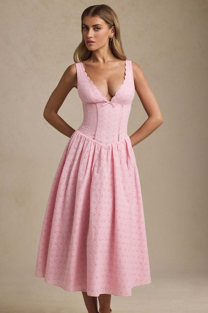 Heavy Embroidery Slim Fit Suspender Dress