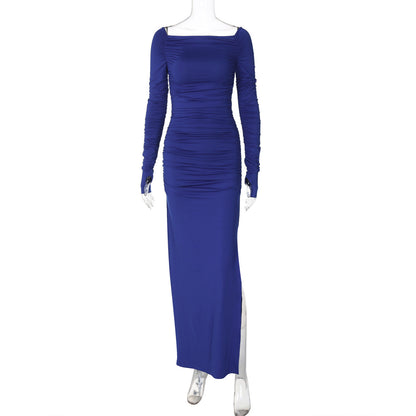 off the Shoulder off Neck Tight Pleated Side Split Dress