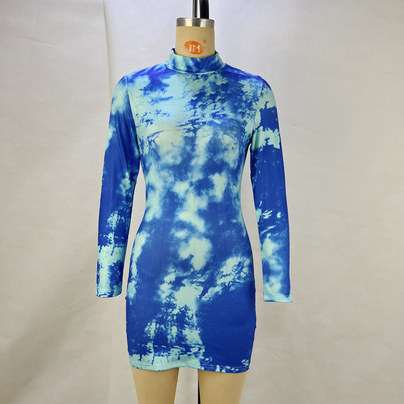 Printed StCollar Long Sleeve Waist Slimming Sheath Dress