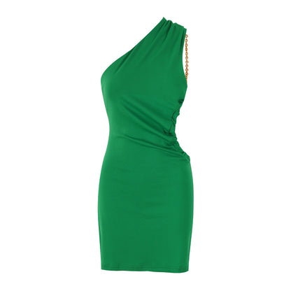 One Shoulder Backless Solid Color One-Piece Beach Dress Set Ladies