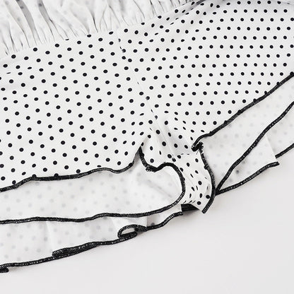 Polka Dot Patchwork Color Block Cute Tiered Slim Mini Skirt