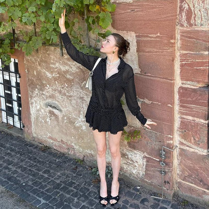 Polka dot chiffon layered mini dress