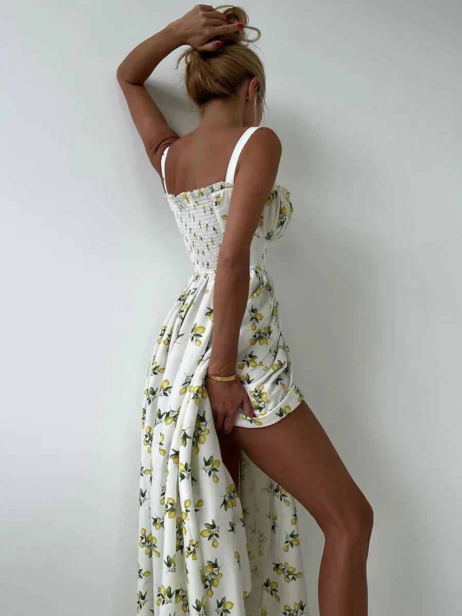 Side Split Maxi Dress Floral Off Shoulder Beach Outfit