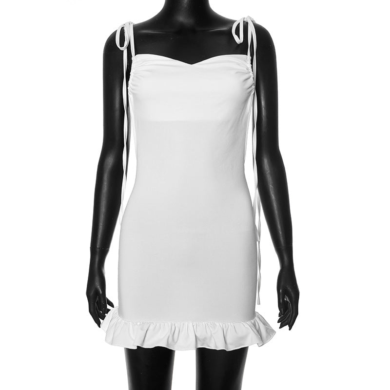 Ruched Bust Tie Shoulder Strap Side Cutout Rosette Choker Mini Dress