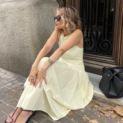 French Sleeveless Vest Dress High Grade Slimming Pleated Stitching Casual Dress