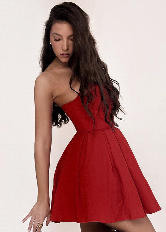 Strapless Corset Pleated Skater Mini Dress