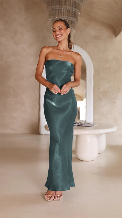 Bright Silk Bandeau Maxi Dress