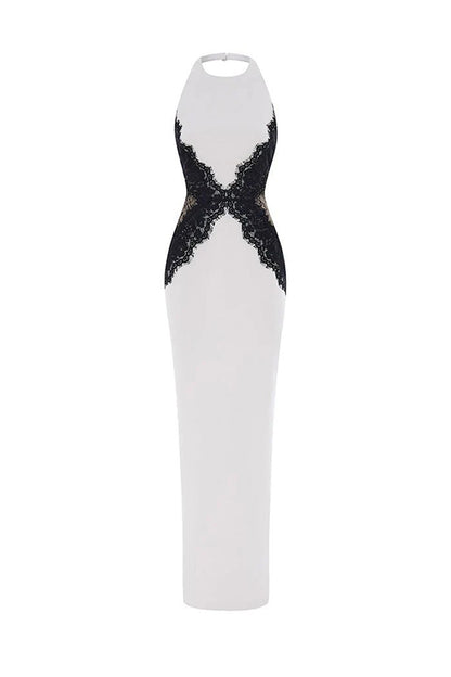 Sexy Halterneck Lace Paneled Backless Slim Maxi Dress