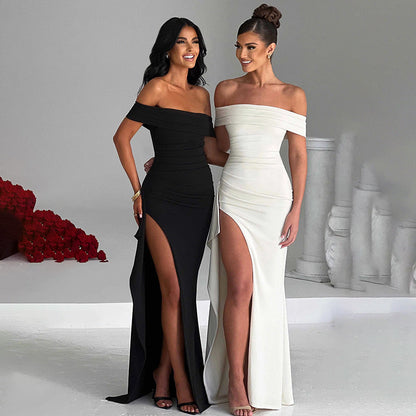 off Shoulder Dress Waist Dress Slit Dress