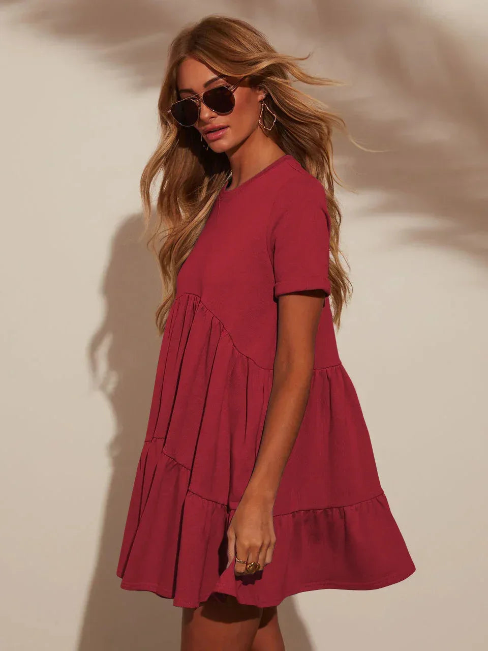 Cute Summer Red Tiered Mini Dress