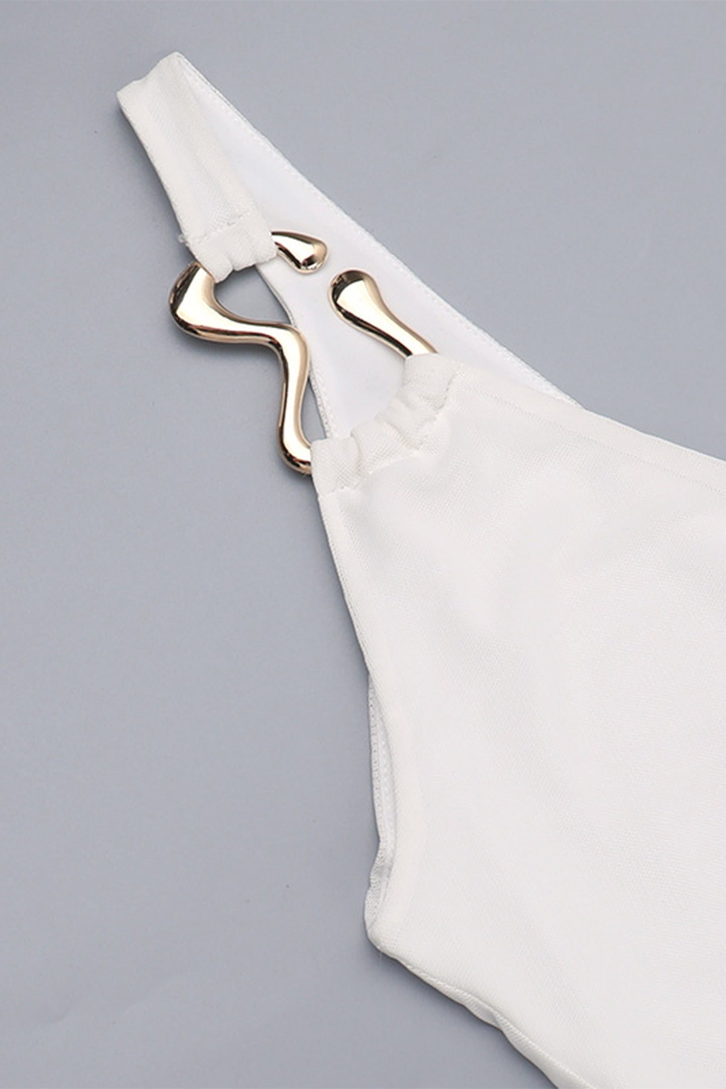 Deep V Neck Ring Hardware Strap Pleated Sheer Overlay Maxi Gown