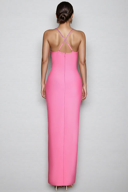 Sayert Pink Rhinestone Strapless Maxi Dress