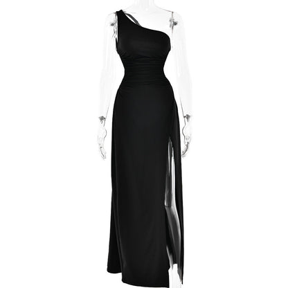 Backless Shoulder High Slit Dress Cold-Shoulder Sleeveless Maxi Dress Summer