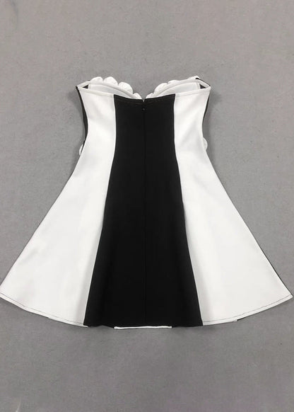 Monet Strapless Rosette Mini Dress Black & White Sculpted Fit-and-Flare