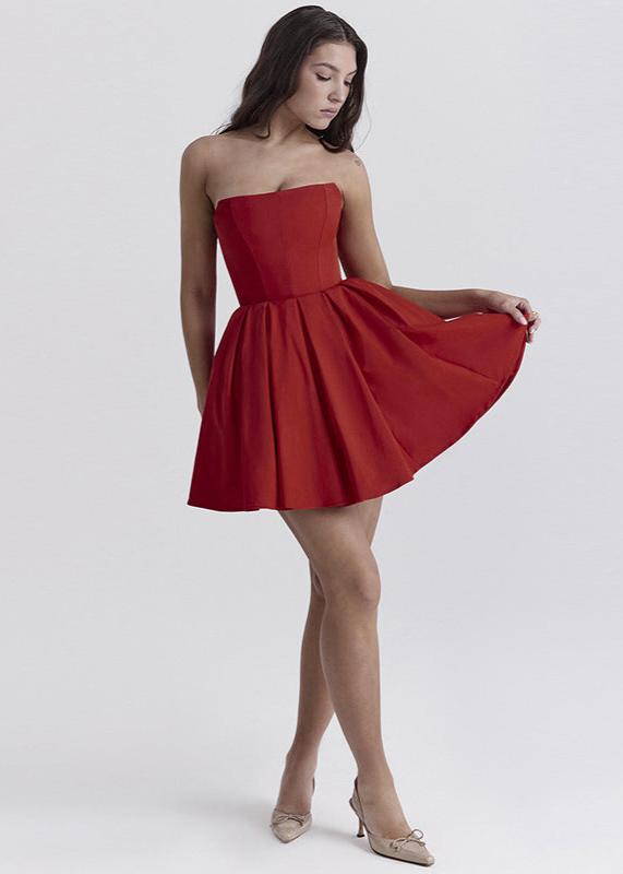 Strapless Corset Pleated Skater Mini Dress