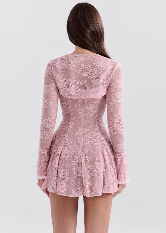 Floral Lace Corset Lace-Up Bell Sleeve Bolero Mini Dress Set