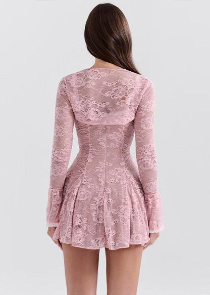 Floral Lace Corset Lace-Up Bell Sleeve Bolero Mini Dress Set