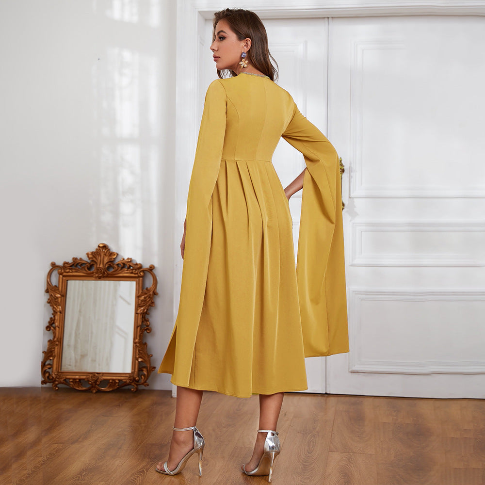 Dress  V neck Embroidery Irregular Asymmetric Maxi Dress
