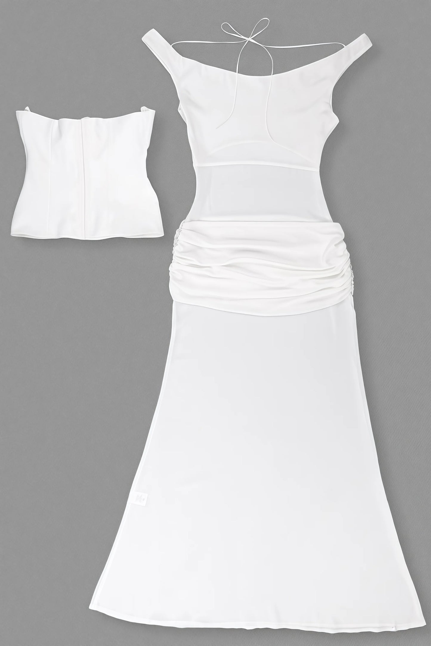 Inez White Off Shoulder Waist Cinched Maxi Dress