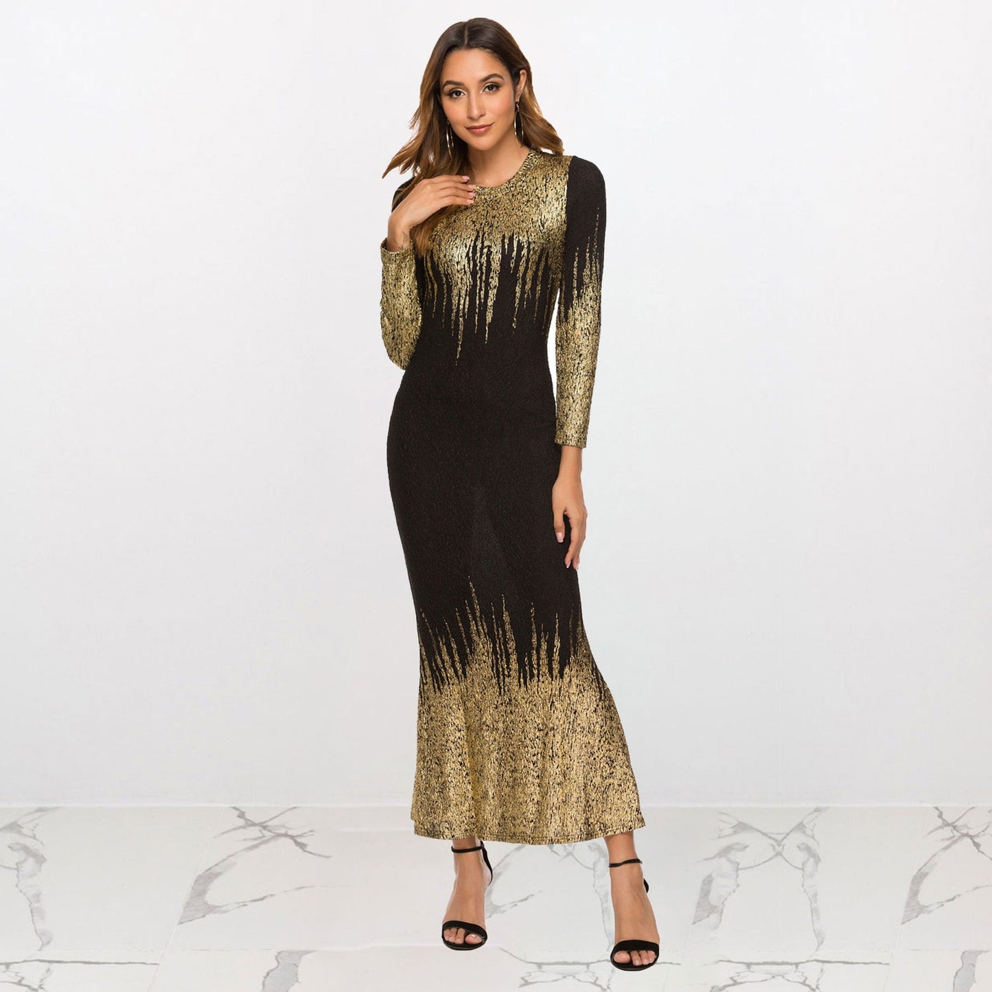 Printed Slim Fit Long Sleeve Dress  Dress