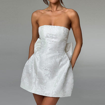 | Strapless Mini Cocktail Dress in Floral Jacquard