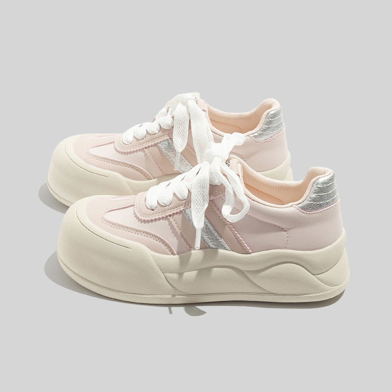Women's Stylish Laced Up Leather Sneakers With Platform Sole
