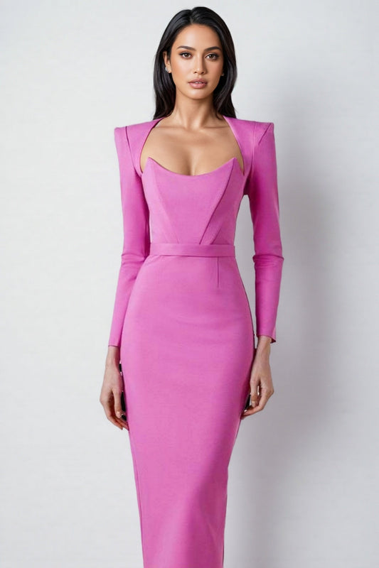 Thandiwe Square Neck Cowl Shoulder Maxi Dress-Rose