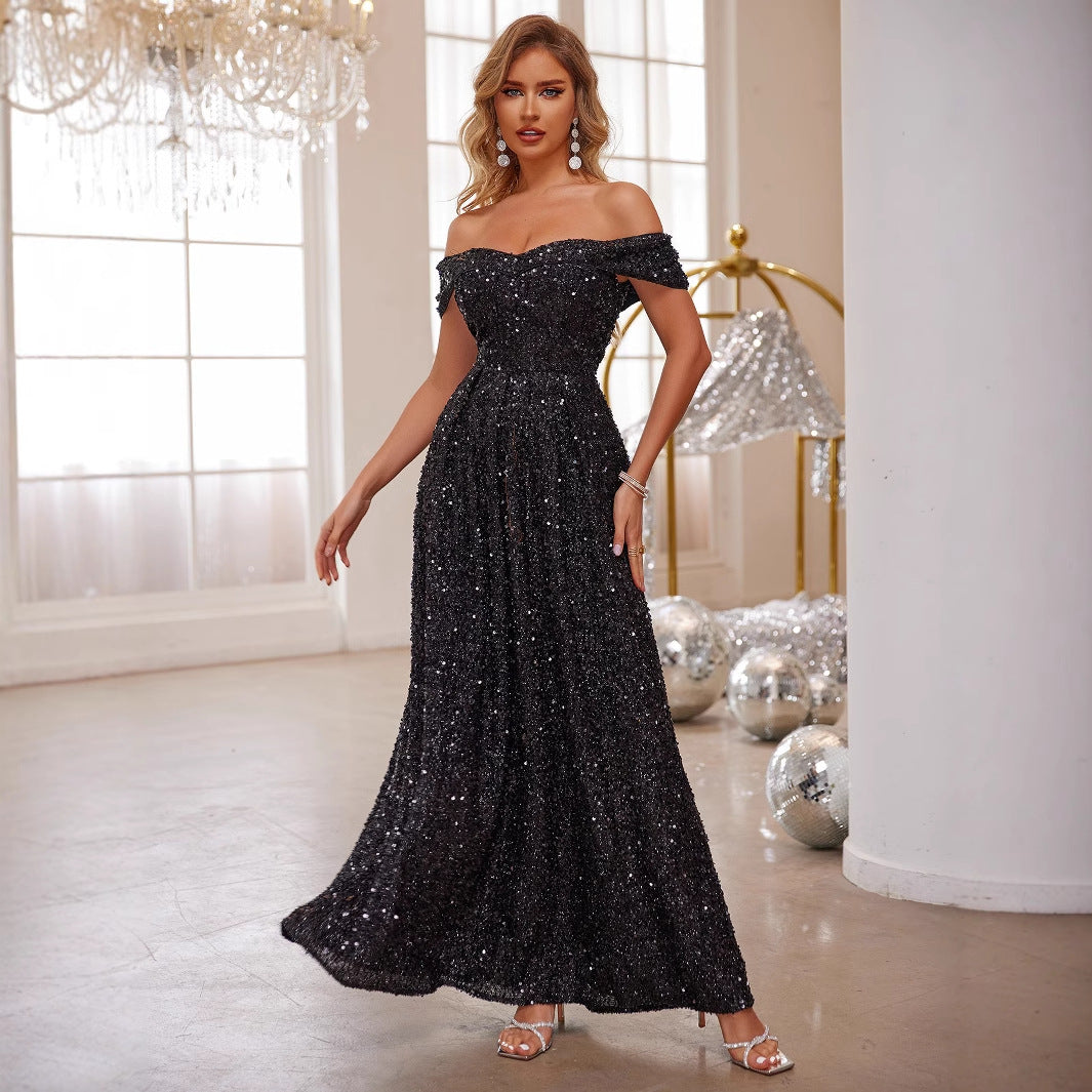 High End Party Sequ off Neck Party Formal