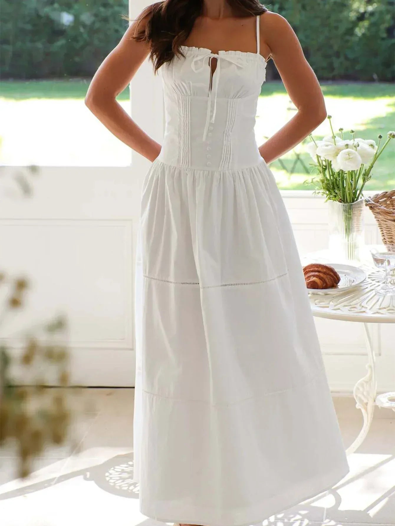Coral Smocked Bodice Maxi Sun Dress