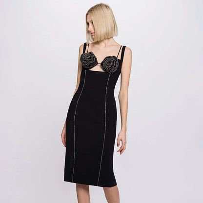 Bow Suspenders Bandage One Piece Dress Girls Diamond Mesh Floral Dress