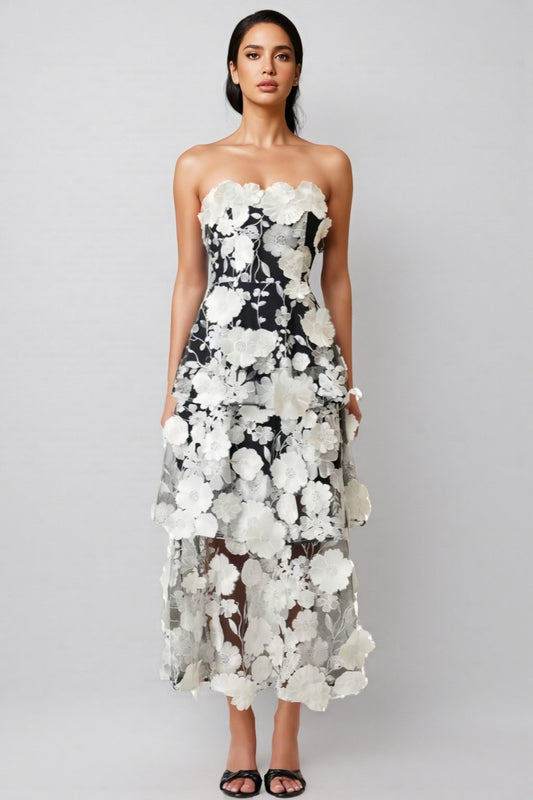 Rena Solid Colour 3D Floral Embellishment Maxi Dress
