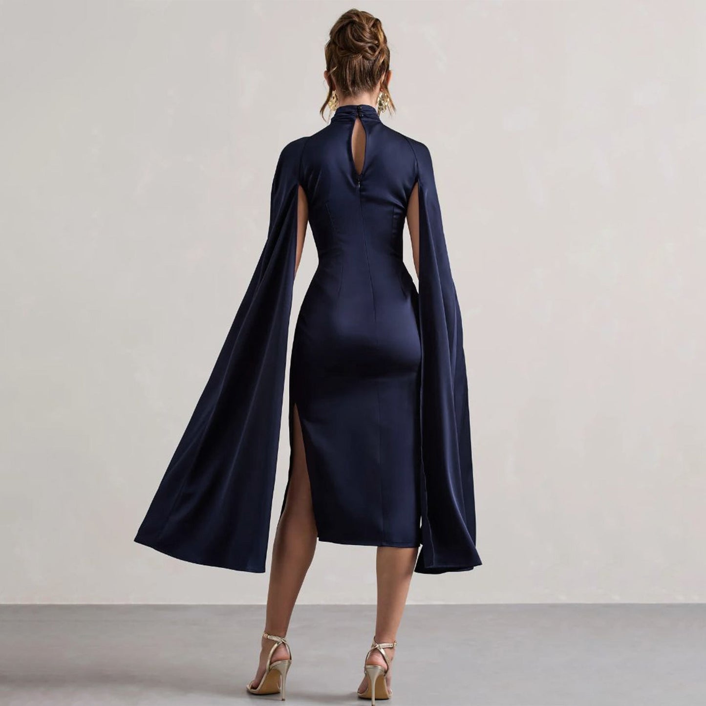 Fall High Neck Dress Artificial Silk Dress