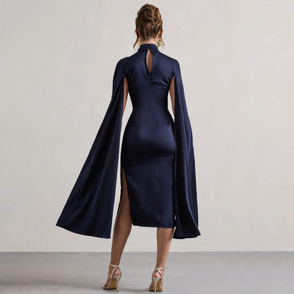 Fall High Neck Dress Artificial Silk Dress
