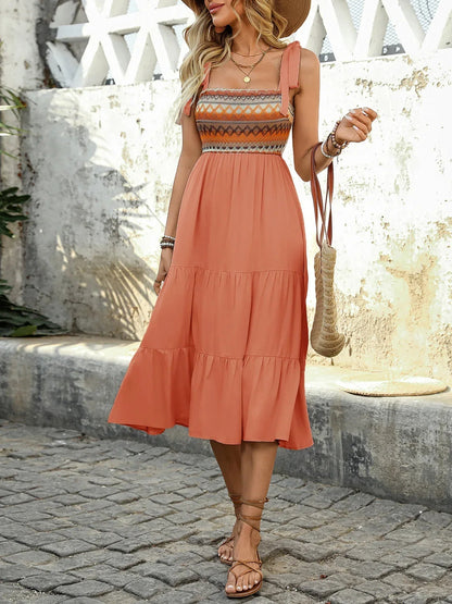 Embroidered Orange Midi Sundress for Women