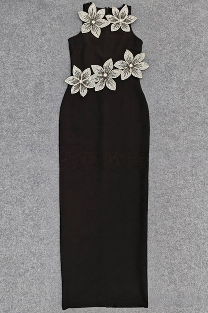 Pam 3D Floral Diamond Bandage Maxi Dress