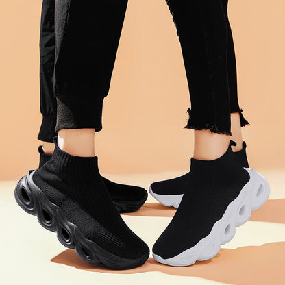 Women's Sock Style Ankle Sneakers With White Sole Lightweight Fit