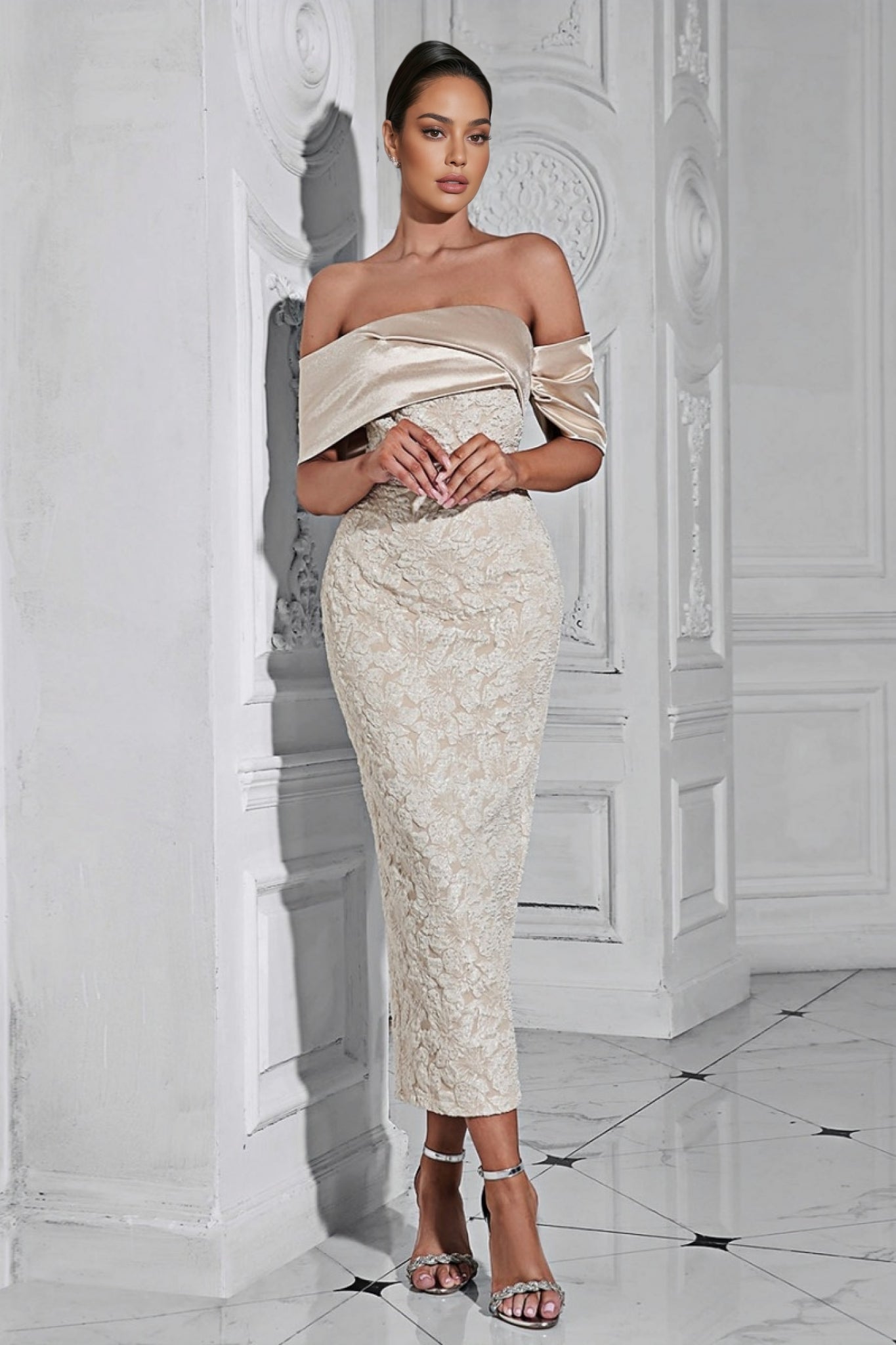 Janeeva Sheath Back Split Slim Midi Dress