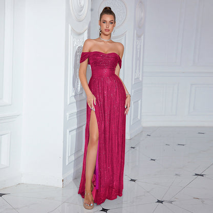 Evening Dress Ladies Party High Open Sequined Cocktail Dress Nightclub Sequin Off The Shoulder Dress