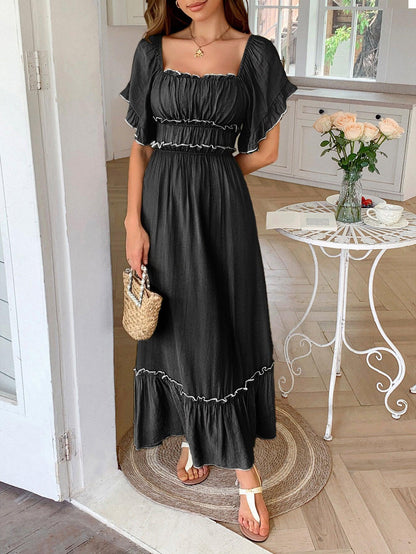 Ruched Contrast Trim Maxi Dress Midi