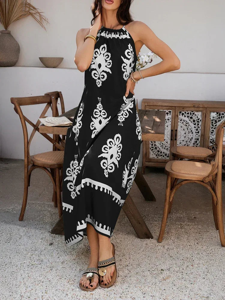 Black White Tribal Print Women Maxi Dress
